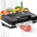 95KPa Vacuum Sealer Machine for food,Full Automatic with Double 12mm Heat Seal, 10in 1 Modes, Built in Cutter & Bag Storage, Includes 1 Roll and 10pcs Pre cut Bags (Gray)