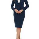 Allegra K Women's 2 Piece Suit Skirt Set Business Casual Outfits Long Sleeve Blazer and Pencil Skirt Large Dark Blue, L