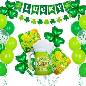 47Pcs St Patricks Day Decorations Shamrock Garland Banner Green Balloons Dark Green Balloon for St. Patrick's Day Irish Party Supplies