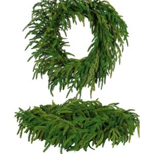 Real Touch Norfolk Pine Christmas Wreath 24IN Soft, Lifelike Artificial Pine Wreath for Indoor & Outdoor Holiday Decoration, Durable and Reusable for Front Door, Wall, and Fireplace, Green