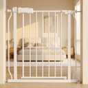 HOOOEN 29-34 Inch Wide Baby Gate for Stairs Doorways | Metal Indoor Dog Gates Pressure Mounted Walk Through Safety Gates Child Gates for Kids or Pets,White