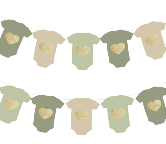 Neutral Baby Shower Bunting - 12Pcs Banner for New Baby Party Decor (Green)
