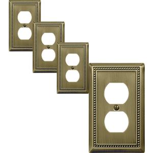 Single Duplex Outlet Light Switch Cover Belaire Beaded Metal Wall Plate, 4-Pack Antique Brass 1 Gang, for Receptacle Light Switch, Switch Cover Decorative Wallplate, Durable Single Duplex Outlet Light Switch Cover Belaire Beaded Metal Wall Plate, 4-Pack Antique Brass 1 Gang, for Receptacle Light Switch, Switch Cover Decorative Wallplate, Durable