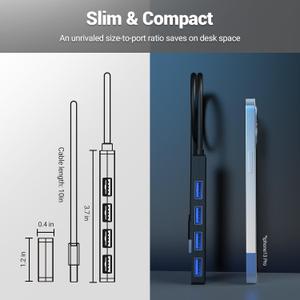 USB 3.0 Hub, 4-Port USB Hub, USB Expander for Laptop, Xbox, Flash Drive, Hard Drive, Gaming Device, Printer, Camera, Keyboard, Mouse, and More