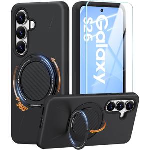 JAME for Samsung Galaxy S26 Case with Ring Holder Stand Kickstand, Dual Layer Shockproof Protective Cover with Screen Protector, Magnetic Accessory Friendly Samsung Galaxy S26 Phone Case 6.3", Black