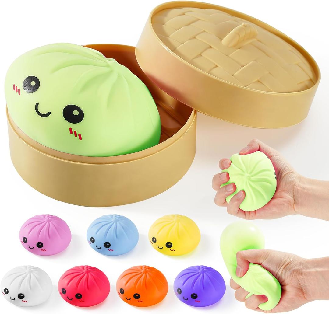 Dumpling Squishy Toys, Gaint Dumpling Squishy Mystery Box, Colorful Squishies Dumplings Stress Balls Toy, Stocking Stuffers with Food Steamer Stretchy Desk Toy (Green)