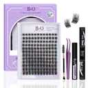 Lash Extension Kit for Beginners BM01 Eyelash Extension Kit 156pcs D Curl Flat Matte Lash Clusters Kit Natural and Soft Lash Kit Flat Band 8-18 Mixed Individual Lashes Kit Double Tips(FDset-BM01)