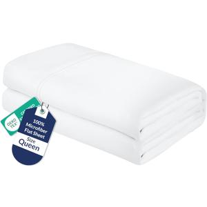 Royale Linens Queen Flat Sheet - Ultra Soft Brushed 1800 Microfiber Flat Sheets Only - Wrinkle Free & Stain Resistant - Hotel Quality Top Sheet for Bed (Queen, White)