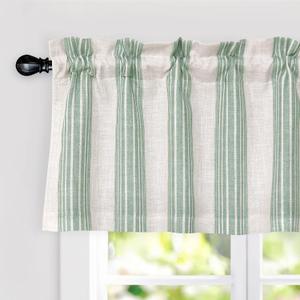 Driftaway Chris Linen Lined Valance Double Layer Thermal Insulated Room Darkening Blackout Window Valances 3 Inch Rod Pocket Vertical Striped Kitchen Valance for Bathroom 52"W x 18"L (Pack of 1) Green