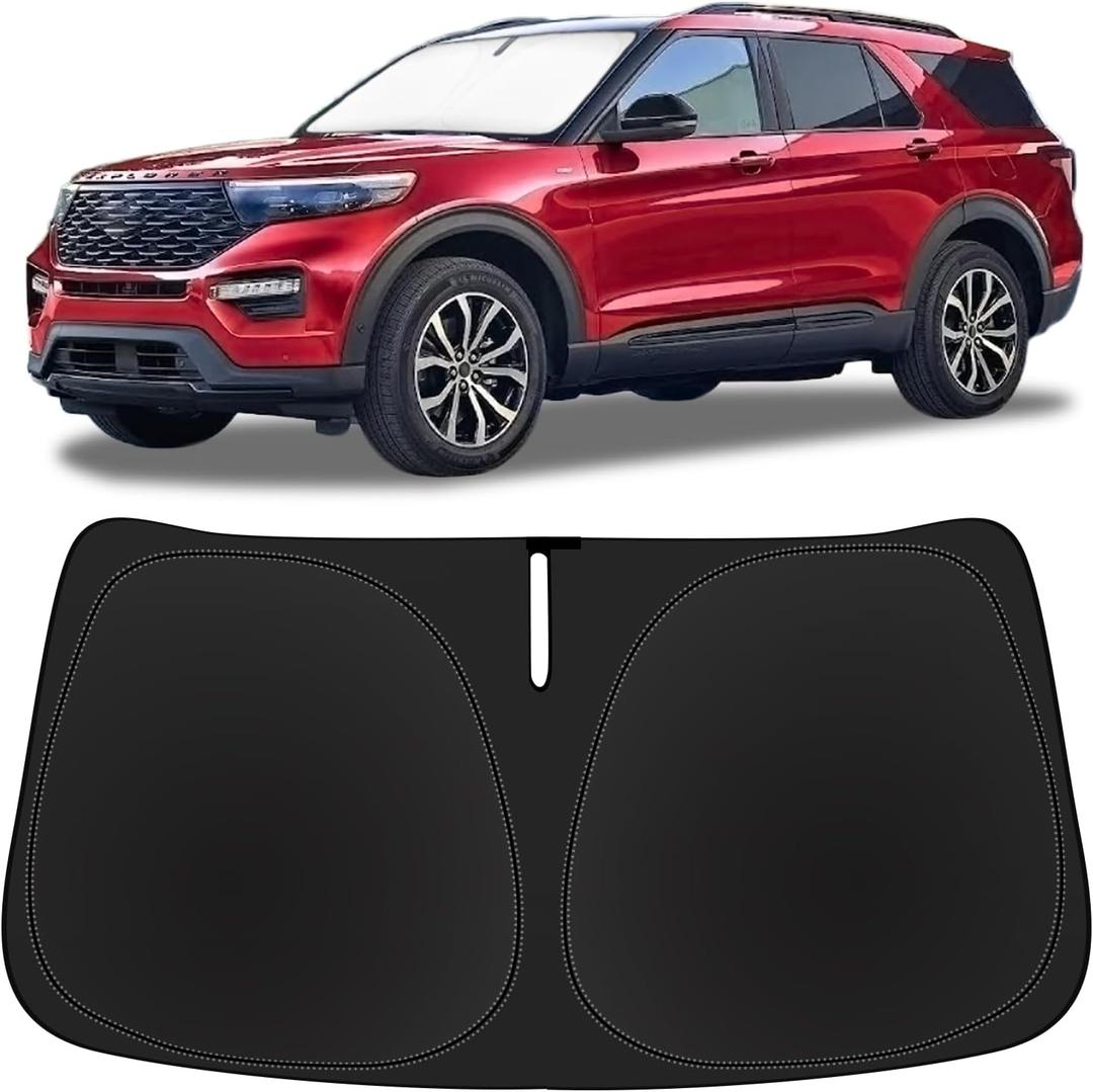 Custom Fit Windshield Sun Shade for Ford Explorer 2020-2026, Blocks UV & Heat, Front Window Sunshade, Easy Fold & Store
