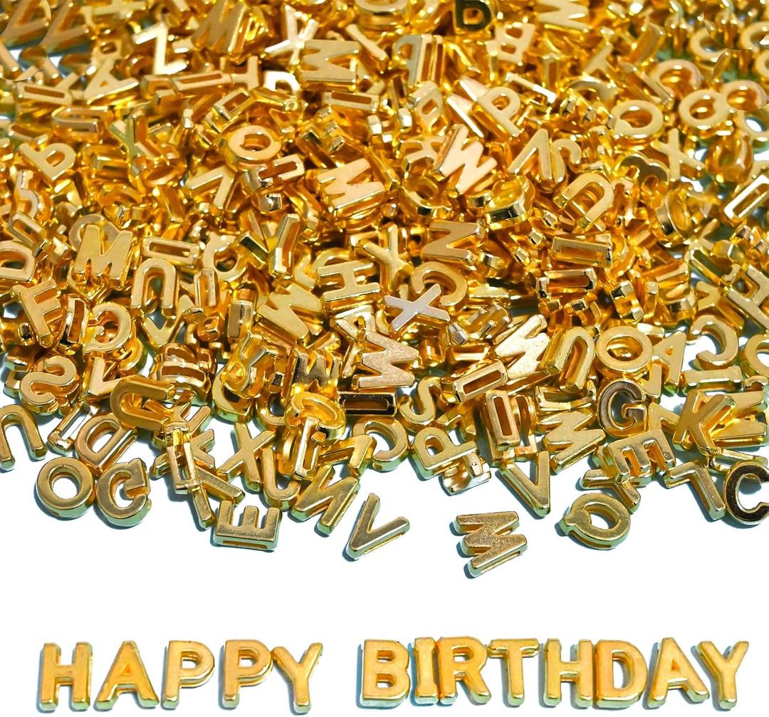 300+ Pieces 9x12mm Big Large Alphabet Letter Beads Charms A-Z Mixed Plastic Shape Loose Bead for Jewelry Making Bracelets Necklaces Key Chains (Golden)