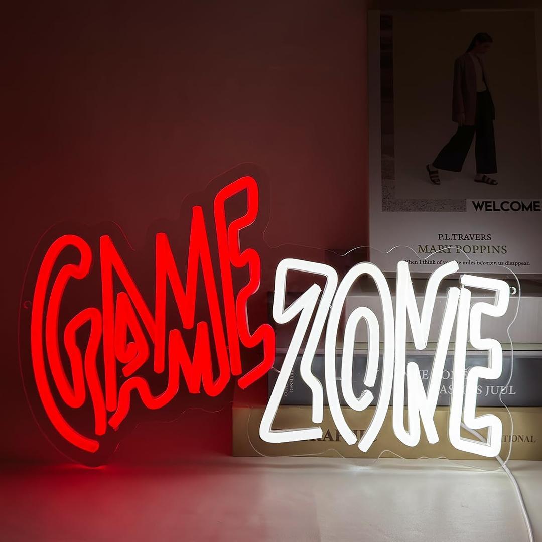 Game Zone Neon Sign, LED Gamer Sign Light for Wall Decor, Gaming Neon Sign for Boy Teen Room Wall Decor, USB Powered Game Room Neon Light for Gamer Boys Teens Men Friends Gift