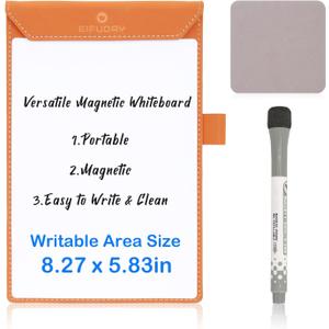 A5 Portable Whiteboard, PU Leather Magnetic Whiteboard, Reusable Small Dry Erase Board for Fridge, Kickstand Portable White Board