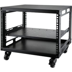 6U Open Frame Server Rack with Wheels Free Standing Network Server Rack for Servers & AV Gear Black