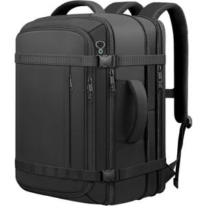 Ample Space Travel Backpack with LifetimeWarranty,Expandable Carry on Backpack with USB Cable Port,Fits 17.3"Laptop Notebook,Water Resistant Weekender Backpack Business Trips,Daily Travel, Black, Standard（35L-45L）