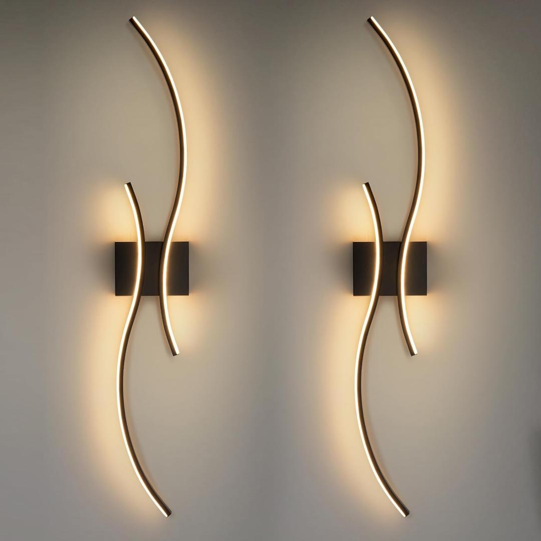 CANEOE Modern Led Wall Light, Black Indoor Led Wall Sconce Lighting, Bathroom Vanity Light Fixtures Over Mirror for Living Room Hallway Bedroom Bedside Wall Lamp (Black,3000K, 2 Packs,Hard-Wired)