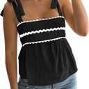 Tankaneo Womens Cute Tank Tops Summer Casual Peplum Babydoll Square Neck Tie Strap Backless Shirts, Size XL