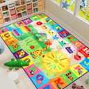 7x10 Playroom Rugs for Kids Washable, Educational and Fun Playmat with ABC Alphabet Animals Shapes Colors, Non-Slip Play Mat Learning Rugs for Baby Toddler Children Game Activity