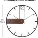 Cuspin 30 Inch Large Wall Clock, Modern Wood Metal Frame Silent Non Ticking Battery Operated Wall Clocks Decoration for Living Room, Bedroom, Kitchen, Minimalist Walnut Dial Arabic Numerals