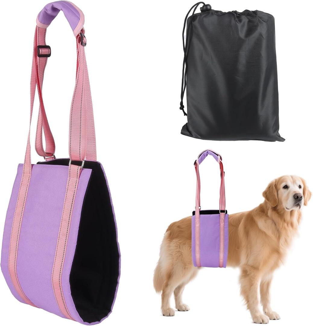 AIITLE Large Dog Sling Harness - Breathable Adjustable Reflective Support for Hind Legs, Assist Stairs/Car/Furniture Access, Rehab for Disabled & Injured Dogs (L, Purple)