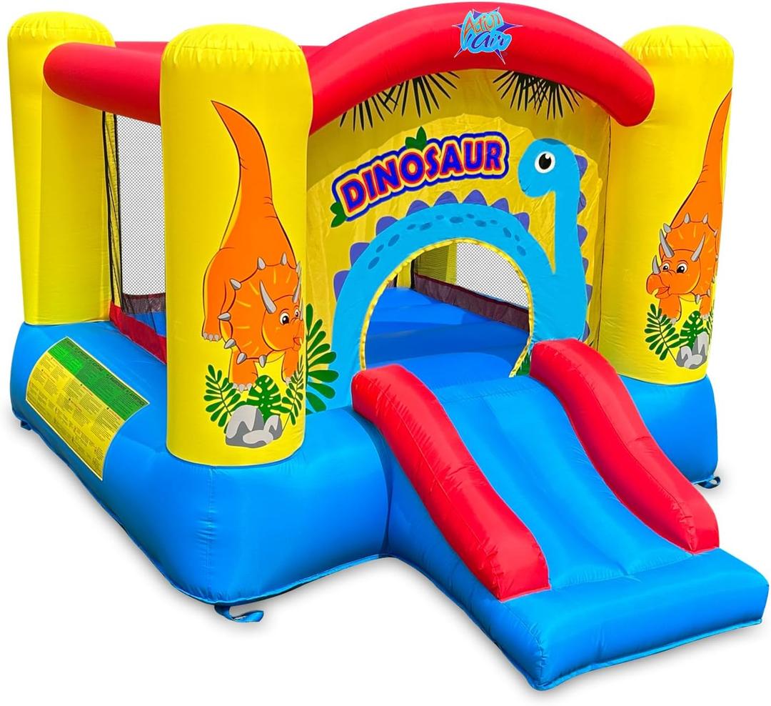 Action Air Dinosaur Inflatable Bounce House with Blower, Durable & Extra Thick Bouncy Castle for Kids, Indoor/Outdoor Fun, Easy Setup, Safety Netting & Carrying Bag Included