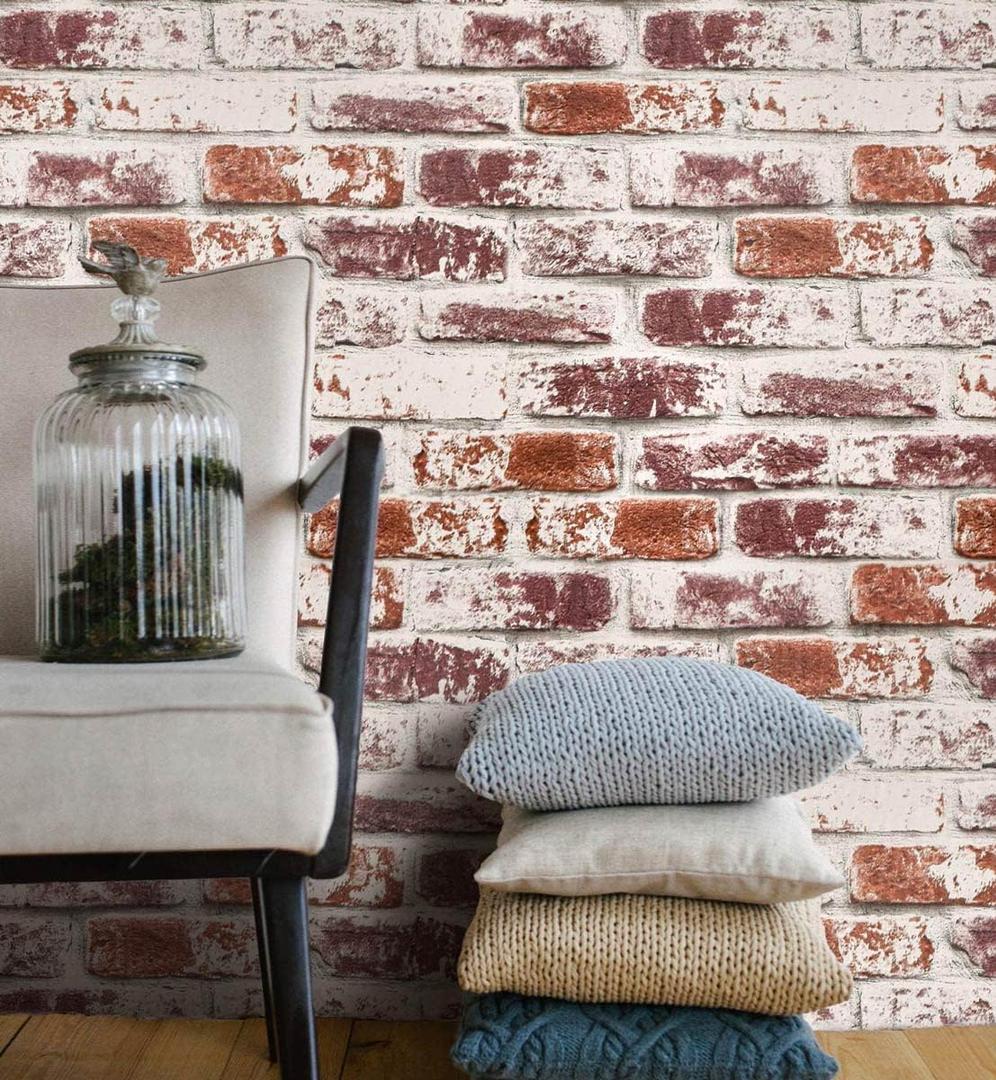 Cohoo Home Red Brick Wallpaper Peel and Stick Contact Paper for Walls Faux 3D Brick Self-Adhesive Removable Wallpaper for Kitchen Backsplash Wall Paper for Bedroom Bathroom Waterproof 17.7inW 393inL