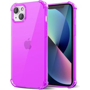 for iPhone 13 Case Clear, Neon Bright Vibrant Color, Transparent Jelly Protective Silicone Phone Case Design for Women Girly Cute, Thin Slim Fit Soft Flexible TPU Bumper, Neon Purple (Pack of 2)