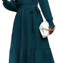 PRETTYGARDEN Women's Floral Boho Dress Fall Long Sleeve Wrap V Neck Ruffle Flowy Maxi Spring Wedding Guest Vacation Dresses Size XL