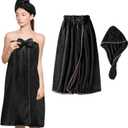 KOIKEY Women Bath Towel Wrap - Adjustable Soft Microfiber Shower After Body Wraps with Hair Drying Towel Absorbent & Quick Drying for Gym Shower, Beach, Spa, Sauna, Black