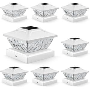 8 Pack Solar Post Cap Lights, 2 Mode Bright Solar Post Lights Outdoor Waterproof Fence Post Cap Lights, Outdoor Post Lights Solar Powered Deck Light for 4x4 4.5x4.5 5x5 Posts in Garden Decor