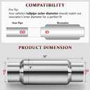 3" Inlet Exhaust Resonator, 3" Outlet 12" Overall Length Stainless Steel Performance Muffler, Straight Through Design, Weld-On, Universal for Car Truck, Polished