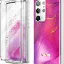 SURITCH for Samsung Galaxy S23 Ultra Case, [Built-in Screen Protector][Dual-Layer Protection ] Full Protection Shockproof Rugged Bumper Phone Cover for Samsung S23 Ultra 6.8 Inch-Pinkish Purple Marble
