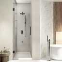 Bathroom Hinged Shower Door - 24" W72" H, 3/8"(10mm) Thick Clear Tempered Shower Door, Frameless Fixed Panel with Handle&Clamps, Matte Black