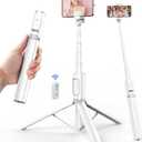 Selfie Stick Tripod - Tripod for iPhone with Remote, Lightweight Phone Stand for Android, Extendable Phone Tripods Stand Compatible with All Cell Phones for Video Recording/Photo/Live Stream/Vlog (White)