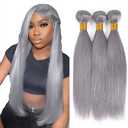Grey and Red Bundles Straight Bundles Human Hair 22 24 26 Inch Unprocessed Brazilian Virgin Weave Hairs Gray & Red 3 Bundle 50 Gram Per Bundle Human Hair Extensions