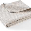 100% Cotton Quilted Throw Decorative Throw Blanket Multi Color Super Soft Warm Indian Vintage Reversible Quilt for Sofa and Couch 50"x60" (Natural Beige)