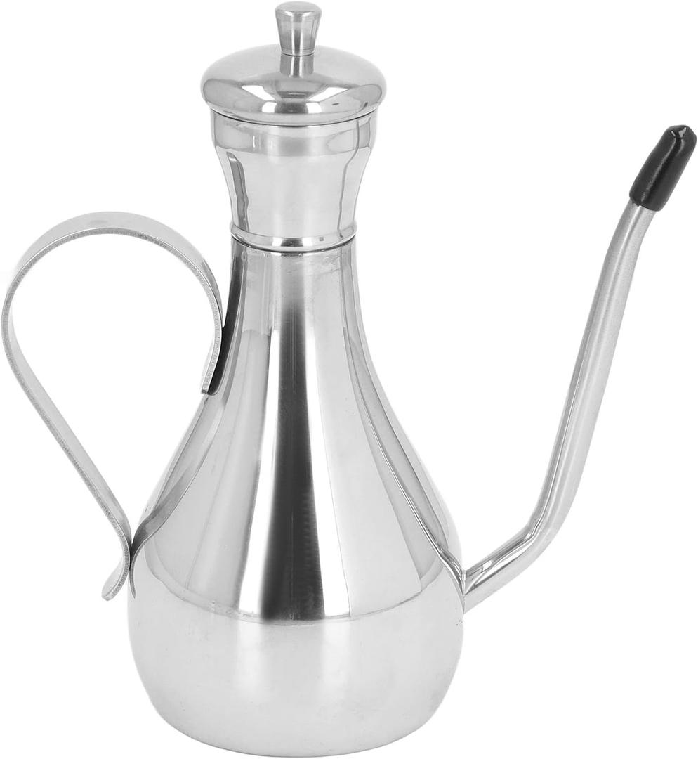 Stainless Steel Oil Bottle, Drip-Free Pouring Oil Pot Sauce Vinegar Dispenser Olive Oil Storage Can for Kitchen Cooking Salad Grilling(500ml)