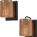 Boho Rattan Wall Sconces Set of Two, Farmhouse Wall Light Fixtures Lighting with Hand Woven Hemp Rope Shade Bedside Wicker Wall Lamp, Wall Mount Light Fixture for Bedroom Living Room Bathroom Stairway, Hardwired Set of 2