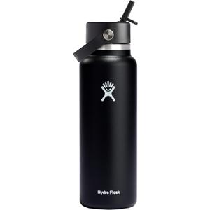Hydro Flask 40 Oz Wide Flex Straw Cap Bottle - Insulated Stainless Steel - Wide Straw Lid, Non Spill, Leakproof in Black