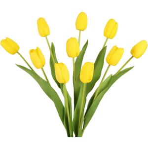 IPOPU Yellow Tulips Artificial Flowers,10PCS Real Touch Faux Flowers 18.9" Realistic Long Stem Fake Latex Tulips for Wedding Party Spring Easter Home Decoration (Yellow)