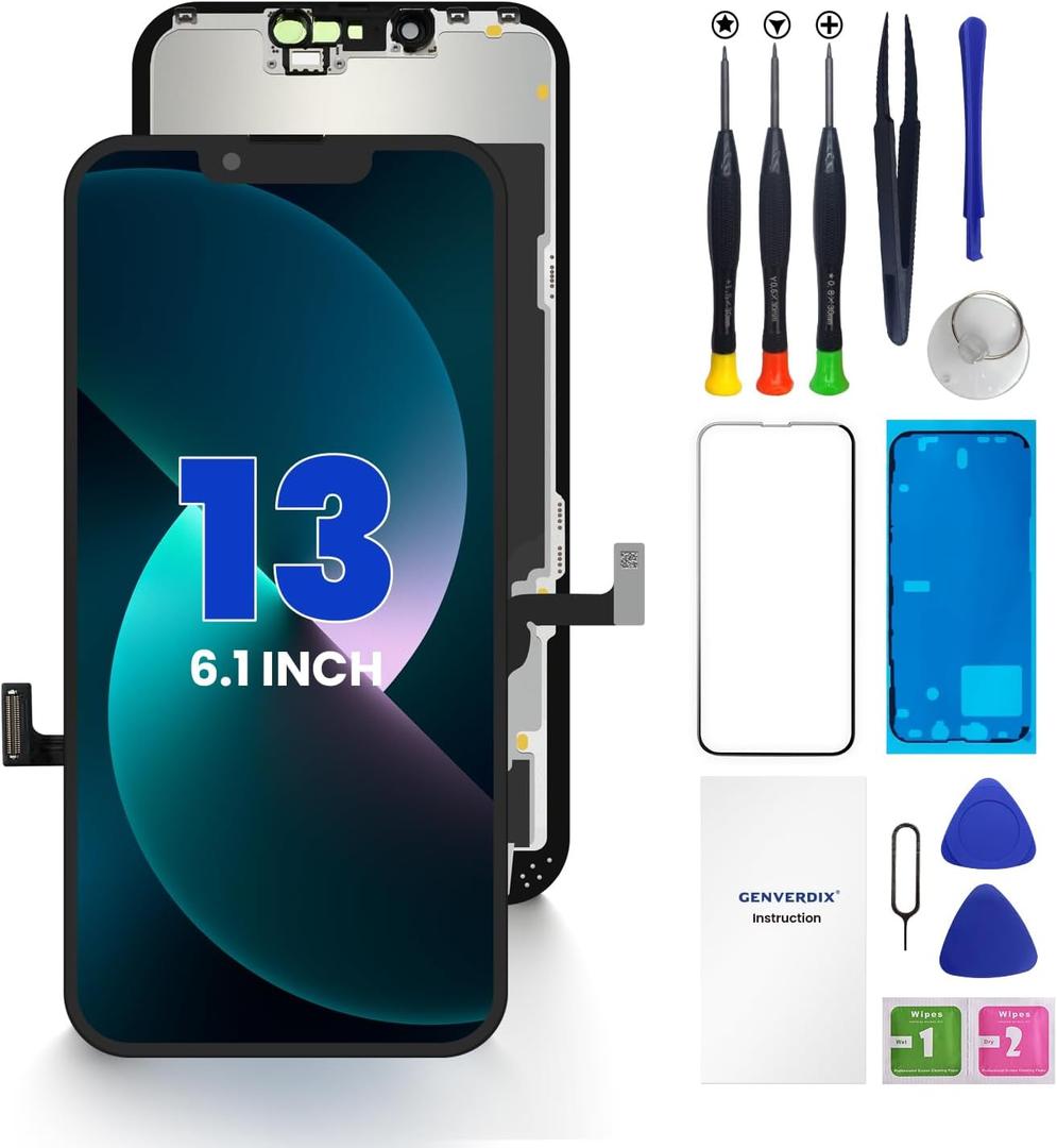 for iPhone 13 Screen Replacement, 6.1 inch 3D Touch LCD Display Full HD Repair kit, Digitizer Assembly with Tools Set, Tempered Glass Screen Protector, Waterproof Frame Adhesive