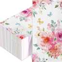 Tatuo 100 Pcs Floral Guest Napkins 3 Ply Watercolor Flower Dinner Paper Napkins Decorative Disposable Paper Hand Towels for Wedding Birthday Baby Shower Bridal Shower Tea Party Decor (4 x 8 Inch)