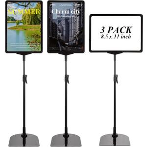 CYEAH 3 Pack Sign Holder Stand, 8.5x11 inch Floor Standing Sign Holders, Height Adjustable Sign Stands with Aluminum Snap Open Frame for Vertical/Horizontal Sign Displayed for Malls, Schools, Restaurants