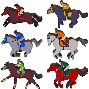 6pcs Derby Decorations Wooden Table Centerpieces Double Sided Derby Party Supplies Horse Party Table Decorations for Horse Racing Festival Tiered Tray Decor Supplies
