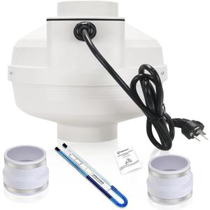4 inch Radon Mitigation System Kit - 2 Speed Radon Fan 220/158CFM Ultra Quiet Inline Duct Fan with Rubber Couplers (4 inch x 3 inch) and Air Pressure Indicator
