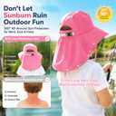 Kids UPF50+ Protection Sun Hat with Neck Flap Wide Brim, Ponytail Beach Summer Bucket Hat for Girls Boys (Pink)
