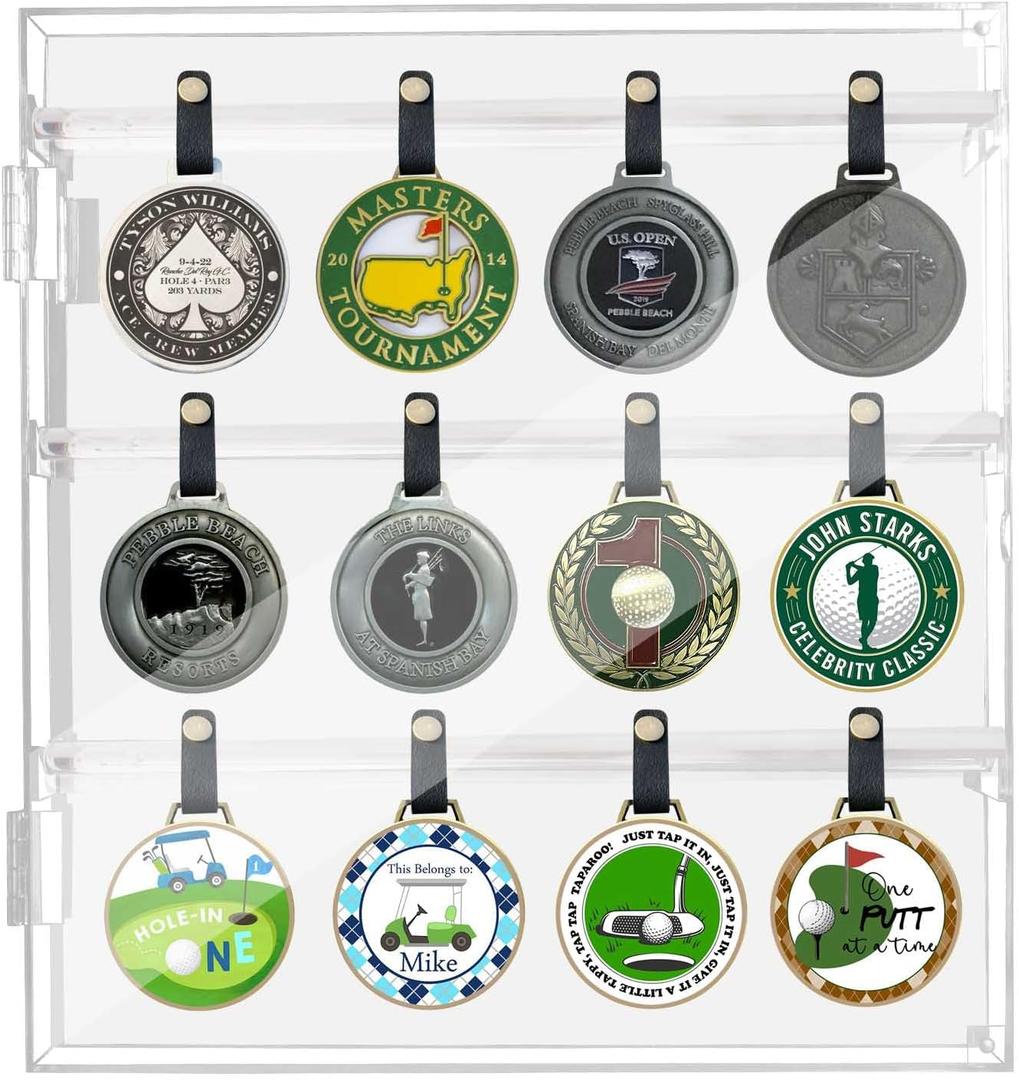 Acrylic Golf Bag Tag Collection Display Case, Clear Golf Bag Wall Mount, UV Protection Golf Ball Holder for Bag, Display Cases for Collectibles with Mirrored, Holds 40 Bag Tags Tabletop Display