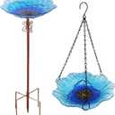 2 in 1 Floral Glass Bird Bath & Feeder - Hanging or Freestanding Outdoor Bird Bath with Sturdy 5-Pronged Base for Garden, Patio, Yard, Lawn Decor