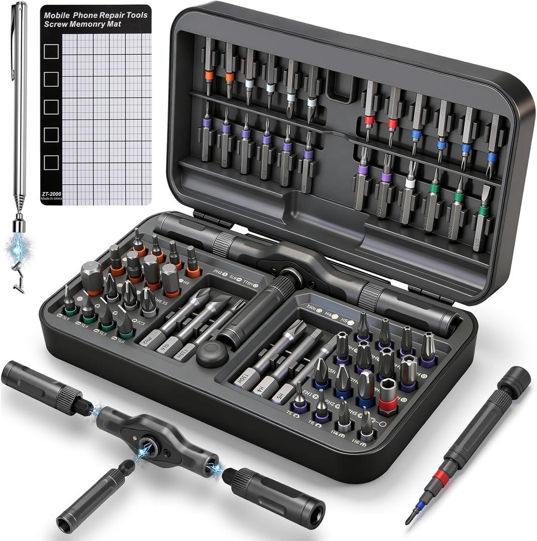 KELIN 68 IN 1 Magnetic Ratchet Screwdriver Set, T Handle Ratchet Screwdriver Kits with S2 Steel Bits for Home Daily Repair, Precision Electrical Appliance Repair, for Men Husband (Grey)