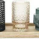 Bloomingville Embossed Glass & Metal Tealight/Votive Holders on Rectangle Wood Tray (Set of 6 Pieces)